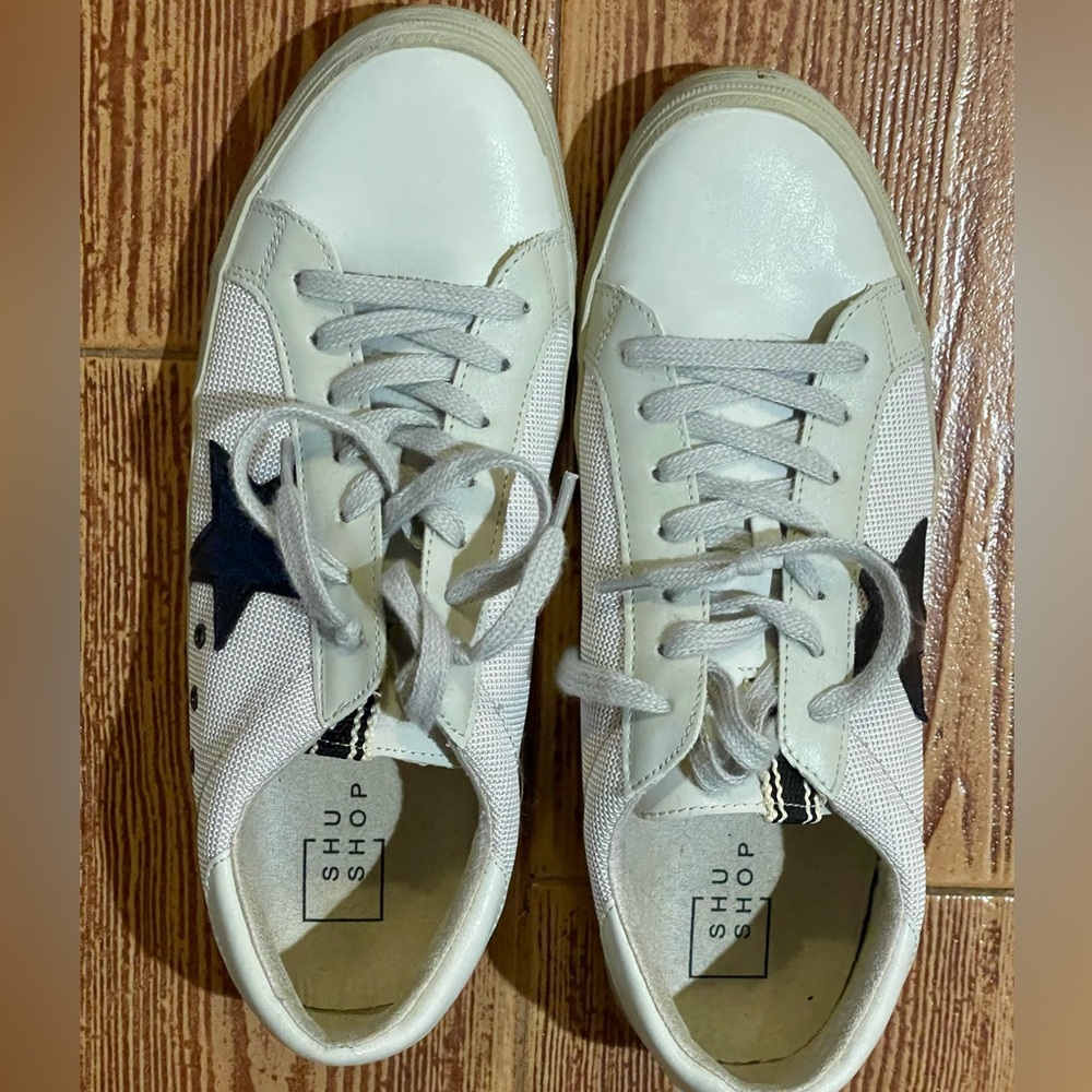 Shu Shop White and Black Star Sneakers, Size 10, excellent condition